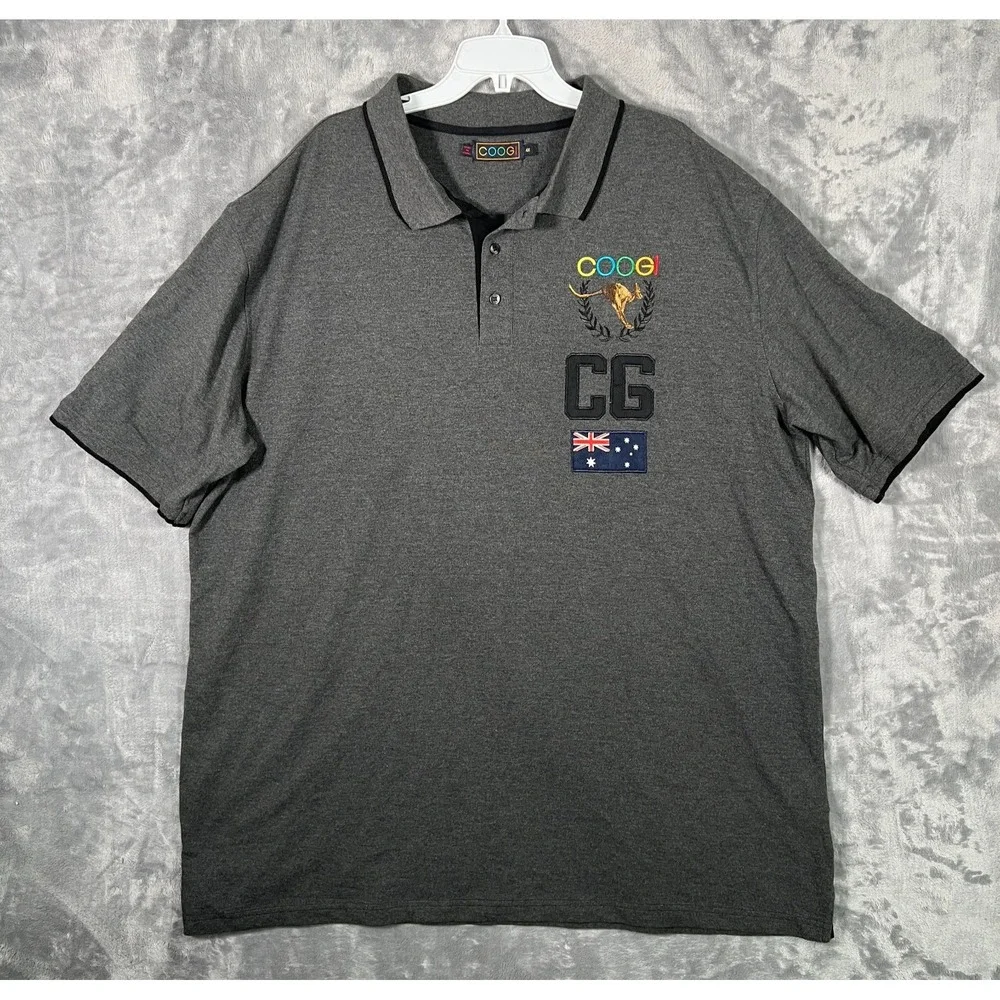 Coogi Polo Shirt Mens 4XL Kangaroo Y2K Hip Hop Baggy Loose Gray Embroidered